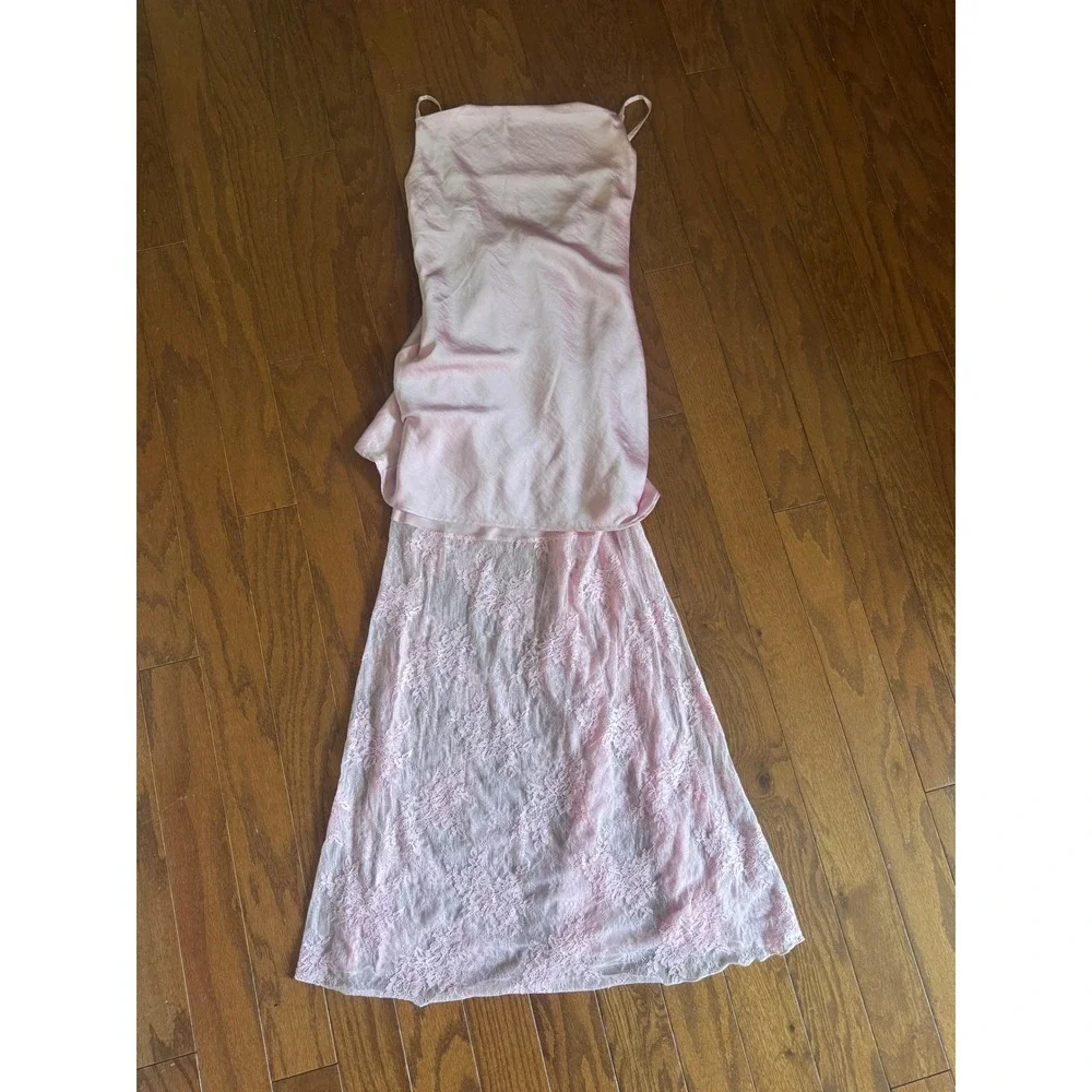 Abercrombie & Fitch Pink Satin Lace Cowl Neck Maxi Dress XXSP XXS Petite